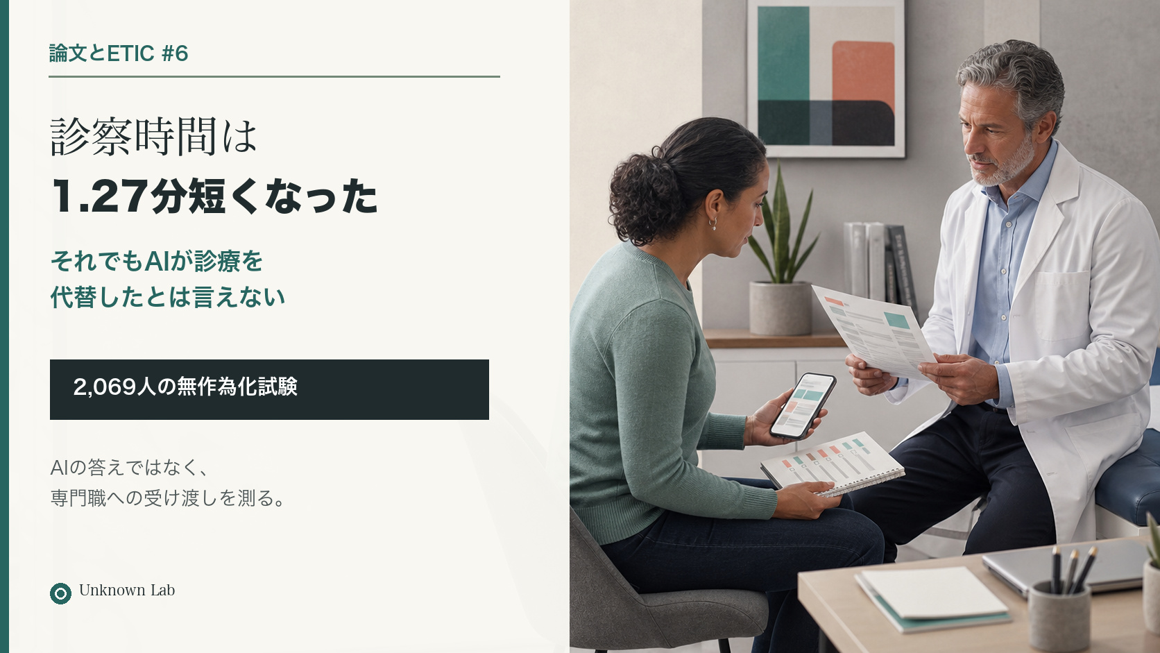 患者が診察前AIで情報を整理し、そのレポートを専門医と一緒に確認する様子